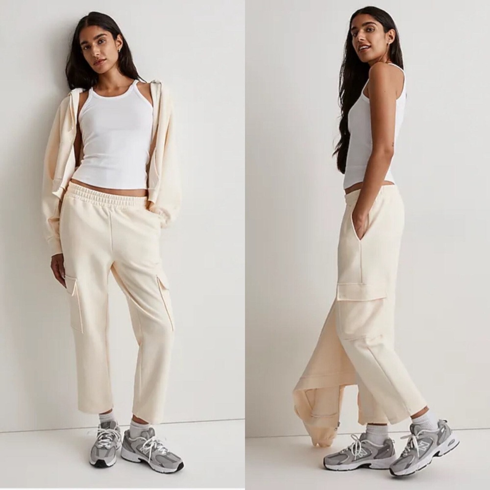 Madewell Brushed Pull-On Cargo Pants Antique Cream Large Utility‎ Slouchy NWT